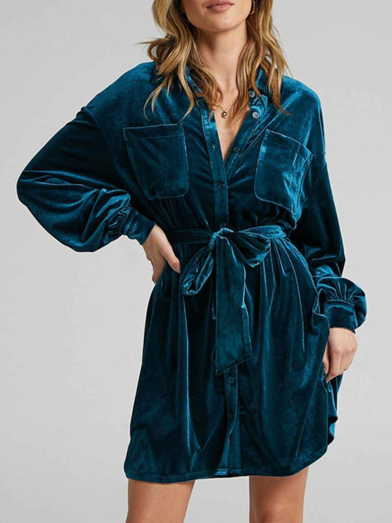 Velvet Mini Shirt Dress