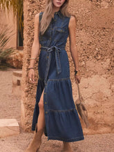 button-front_sleeveless_Denim_Dress_combines_classic_style-women_fashion - littlescollection
