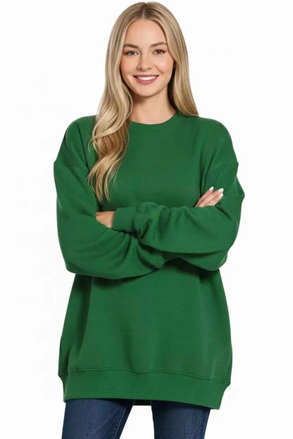 Zenana Oversized Round Neck Fleece Tunic Sweatshirt