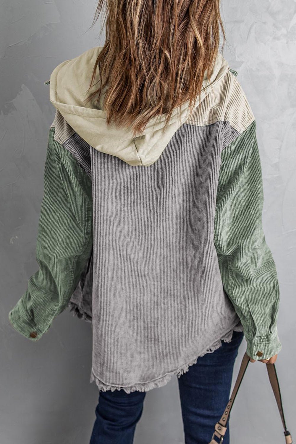 Snap Front Hooded Corduroy Shacket women_fashion - littlescollection