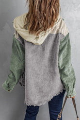 Snap Front Hooded Corduroy Shacket women_fashion - littlescollection