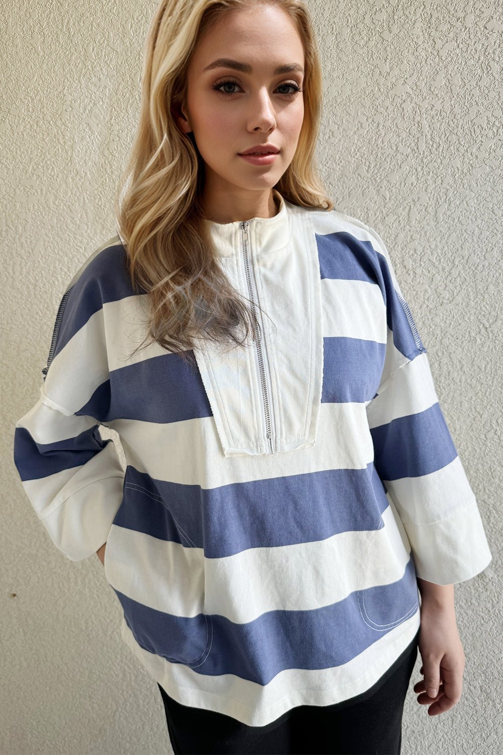 elegant cotton half zip high collar sweatshirt women_fashion - littlescollection