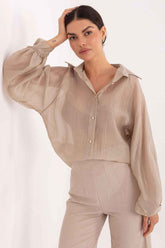 women_fashion - littlescollectionblouseTencel Puffy Long Sleeve Button - up Festival ShirtMatterhorn_Color_beige
