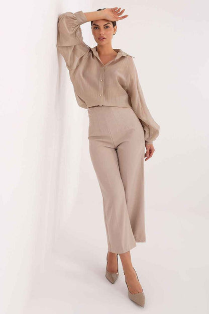 women_fashion - littlescollectionblouseTencel Puffy Long Sleeve Button - up Festival ShirtMatterhorn_Color_beige