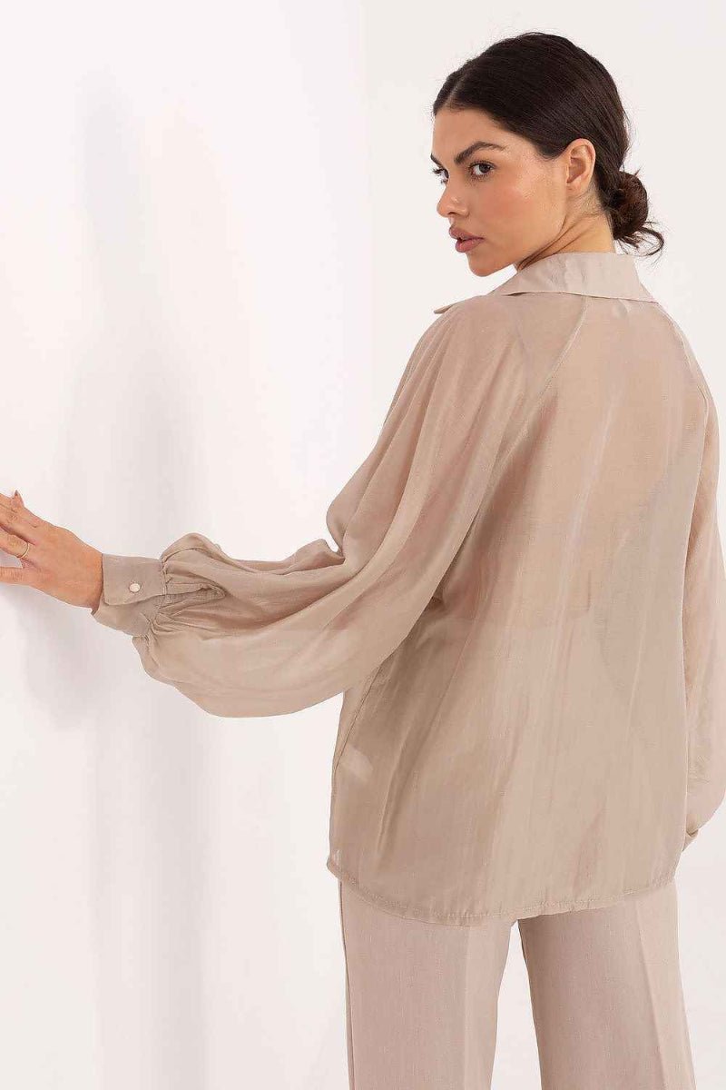 women_fashion - littlescollectionblouseTencel Puffy Long Sleeve Button - up Festival ShirtMatterhorn_Color_beige