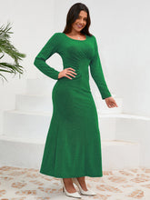 Ruched Round Neck Long Sleeve Dress - Littles Collection 