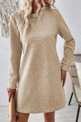 Textured Round Neck Long Sleeve Mini Dress - Littles Collection 