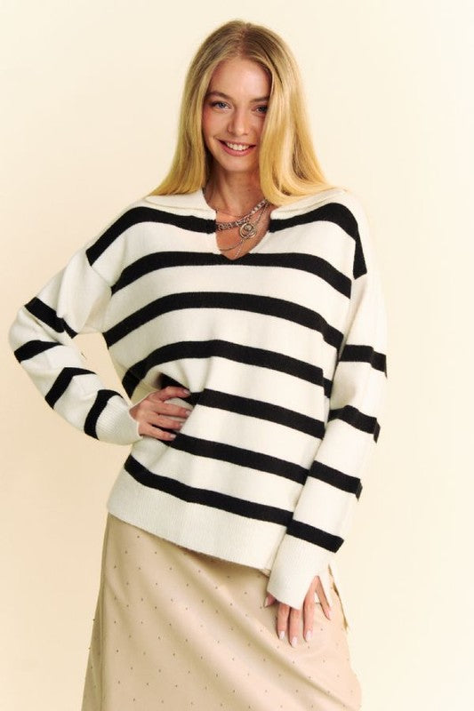 High-Low Side Slit Johnny Collar Sweater - Littles Collection 
