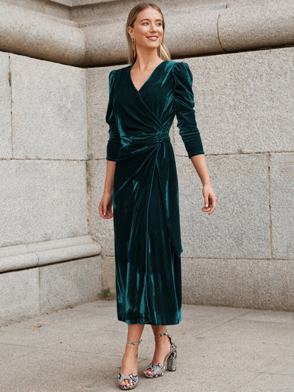 Surplyce Puff Sleeve Midi Dress In Black - Littles Collection 