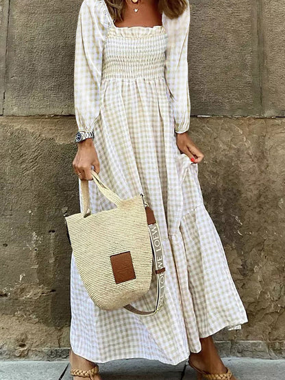 Smocked Square Neck Long Sleeve Cotton Dress - Littles Collection 