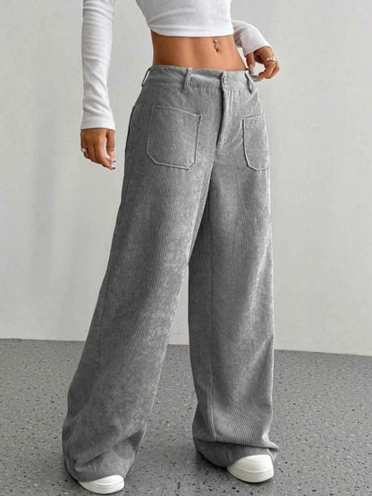 women_fashion - littlescollectionWomen pantsWide - Leg Bold Silhouette Corduroy Pantsjeans pant