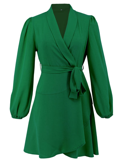 Surplice Tie Waist Long Sleeve Mini Dress - Littles Collection 