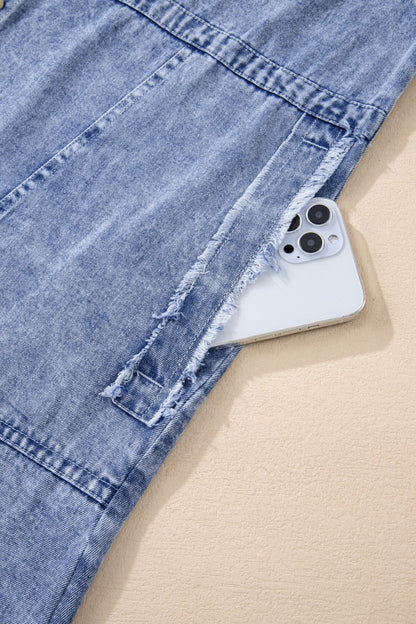 Raw Hem Button Down Long Sleeve Denim Dress - Littles Collection 