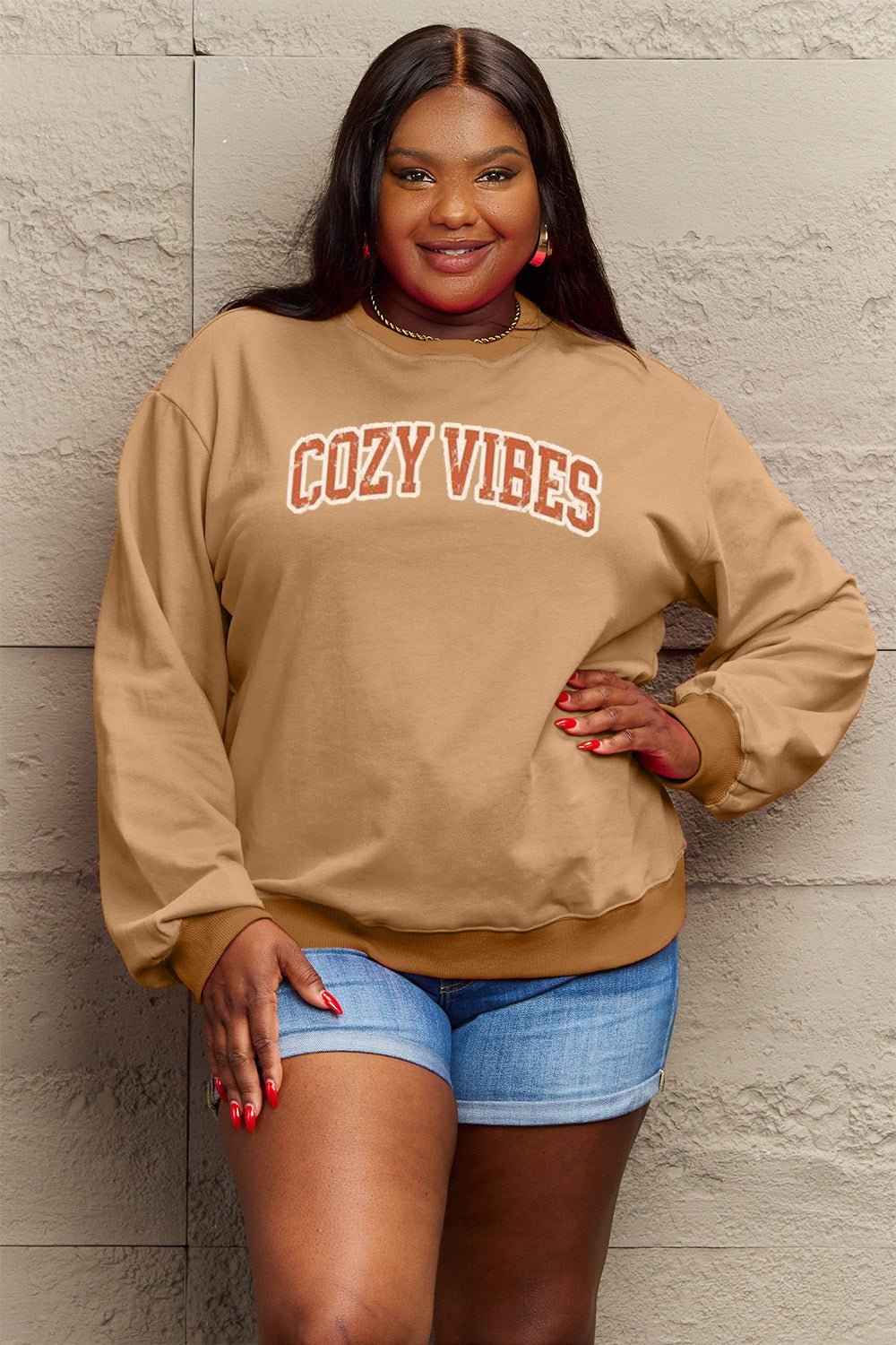 Graphic COZY VIBES Cotton Sweatshirt