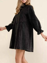 Ruffled Cuff Button-Down Denim Dress