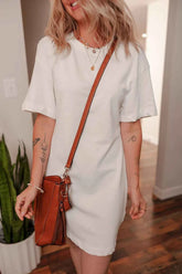 Drop Shoulder Crew Neck Shift T Shirt Dress