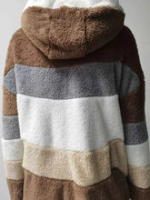 women_fashion - littlescollectionCoats JacketsColor Block Fuzzy Zip Up Hooded Fleece JacketShip From Overseas