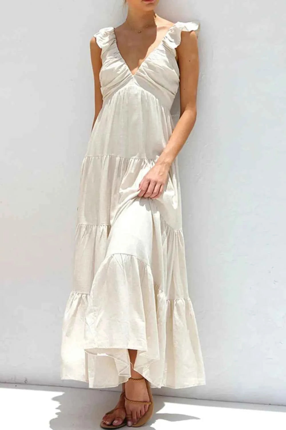 Ruffled V-Neck Tiered Dress