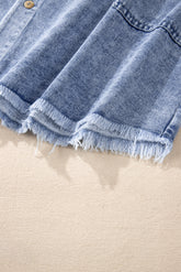 Raw Hem Button Down Long Sleeve Denim Dress - Littles Collection 