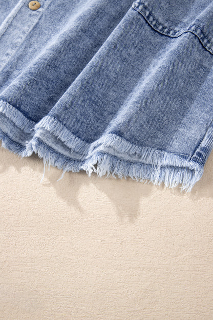 Raw Hem Button Down Long Sleeve Denim Dress - Littles Collection 