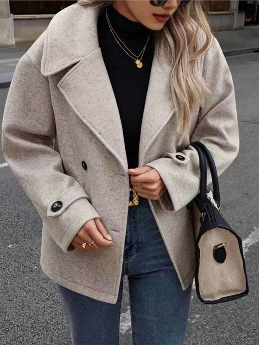 women_fashion - littlescollectionCoats JacketsDouble - Breasted Wool Blend Casual JacketWomen&