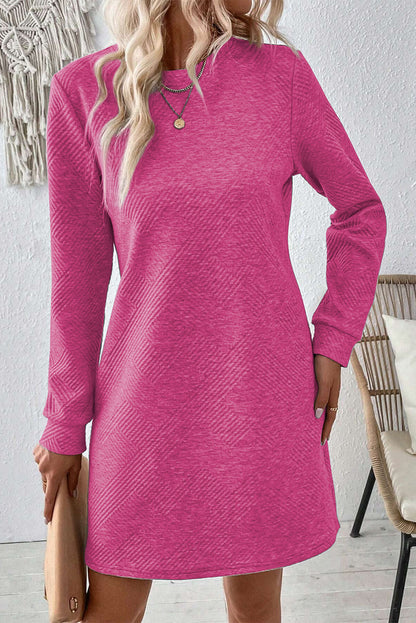 Textured Round Neck Long Sleeve Mini Dress - Littles Collection 