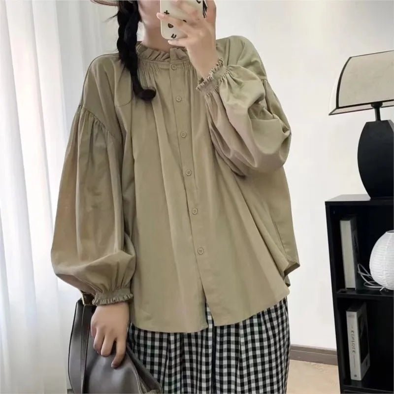 Japanese_Forest_Fungus_cotton_shirt_features_a_stand-up_collar_women_fashion - littlescollection