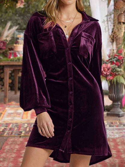 Velvet Mini Shirt Dress