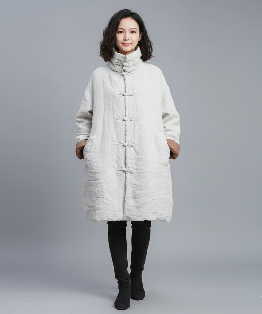 JNT Women Vintage Vibes Turtleneck Linen Warm Parkas